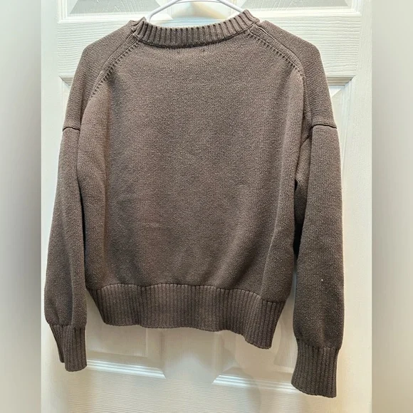 Quince Taupe Cropped Crewneck Sweater - Picture 4 of 4